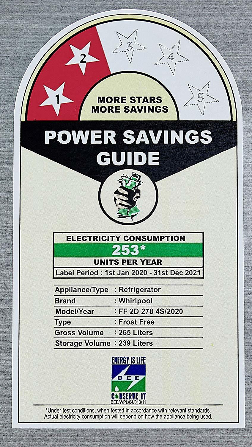 Image of Whirlpool 265 L Frost Free Double Door 2 Star Refrigerator