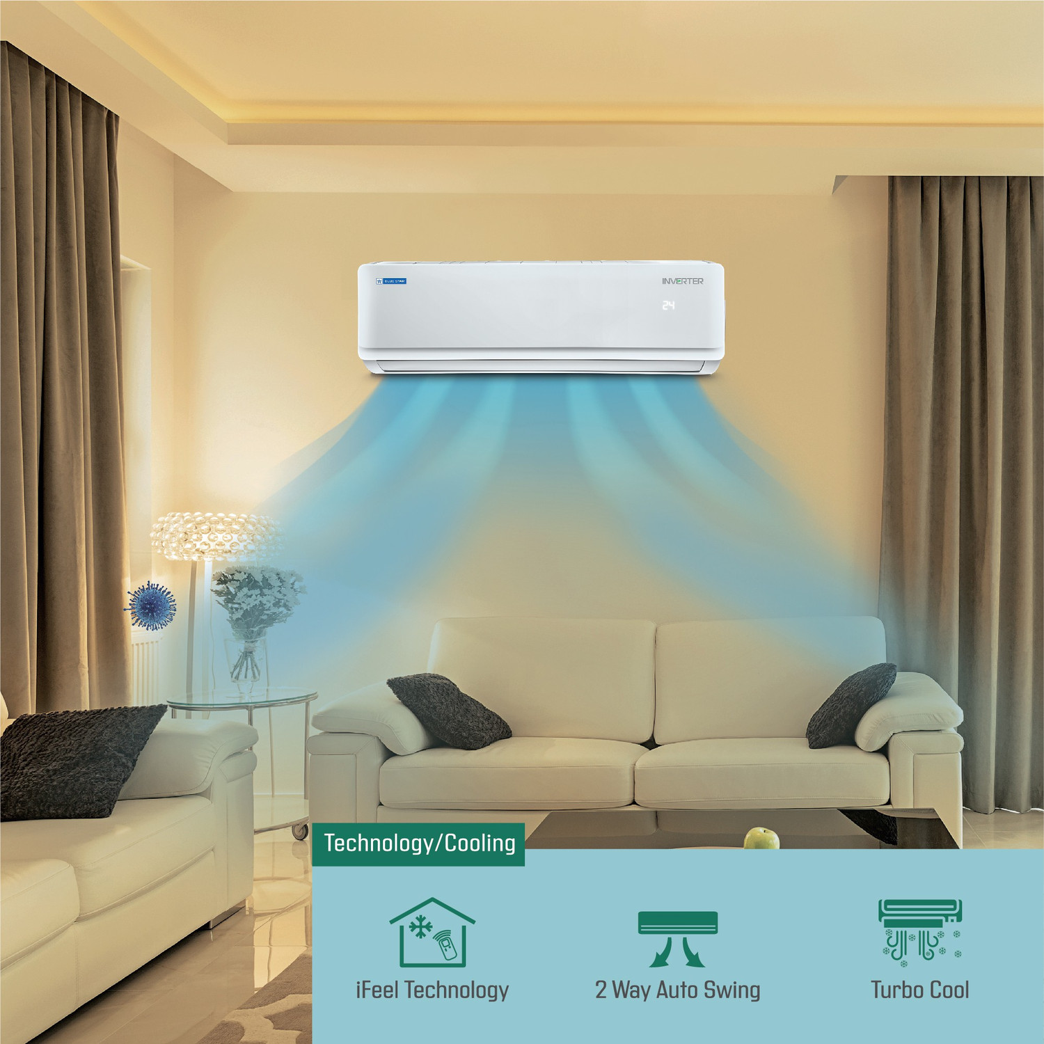 Image of Blue Star 1.5 Ton 3 Star Split AC - White (FS318AATU /FS318YLTU, Copper Condenser)