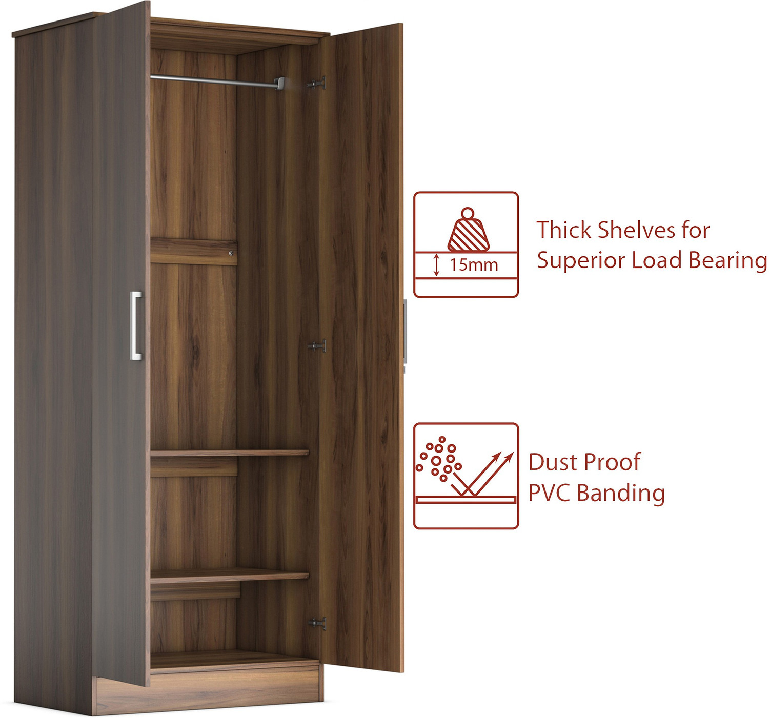Image of Flipkart Perfect Homes Julian Engineered Wood 2 Door Wardrobe