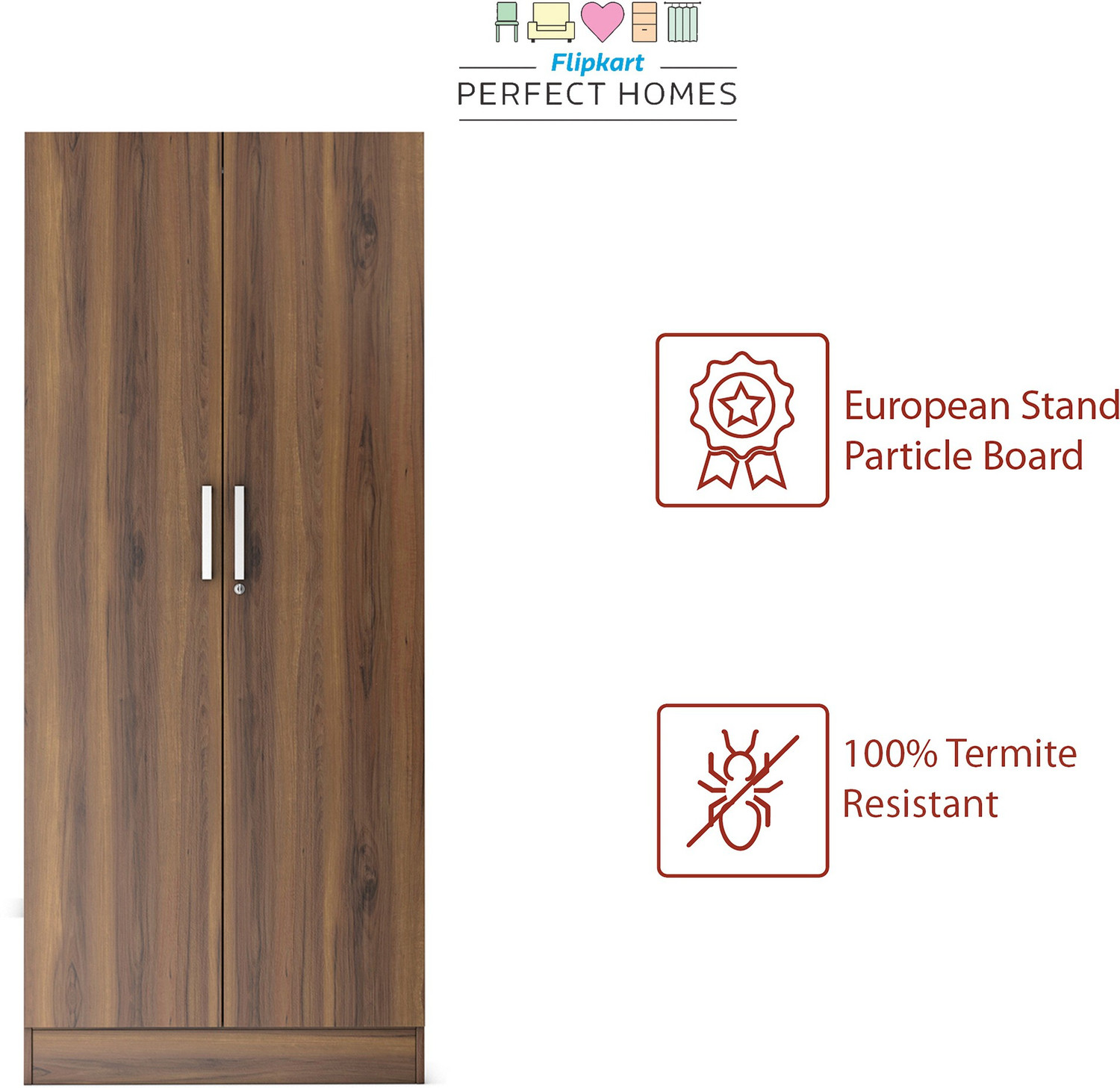 Image of Flipkart Perfect Homes Julian Engineered Wood 2 Door Wardrobe