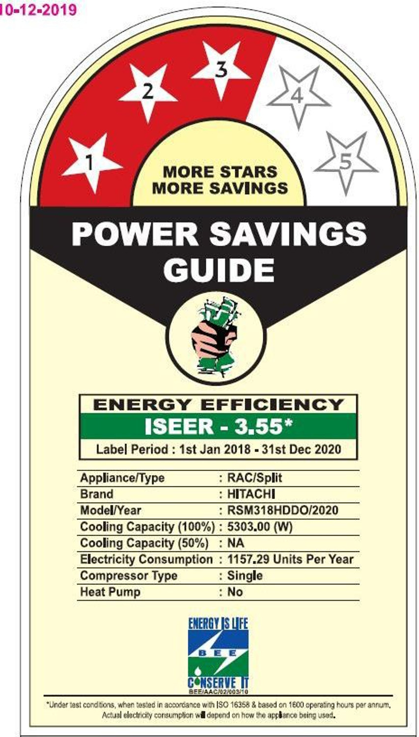 Image of Hitachi 2019 Model 1.5 Ton 3 Star Split AC