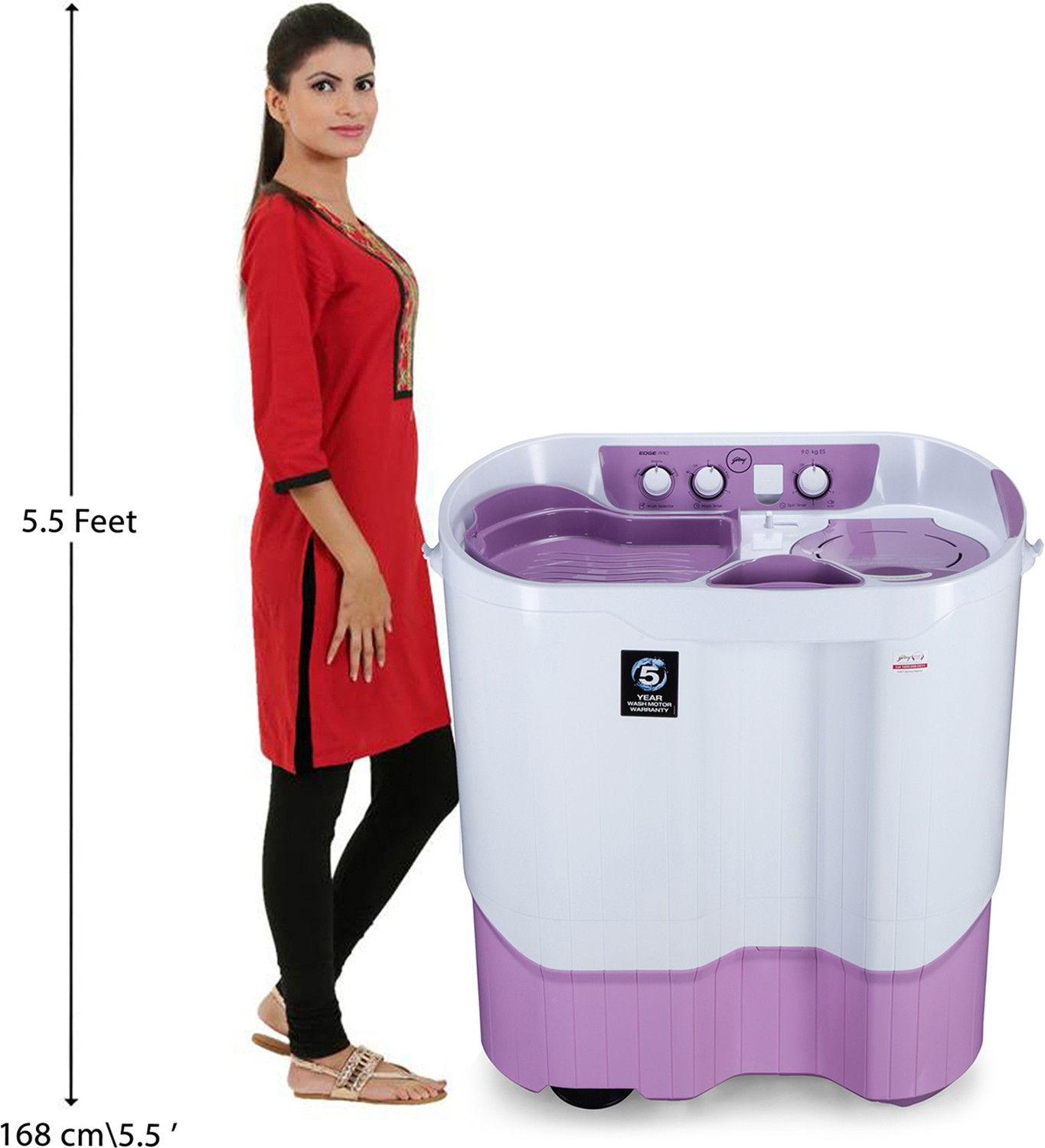 Image of Godrej 9 kg Semi Automatic Top Load Washing Machine White, Purple