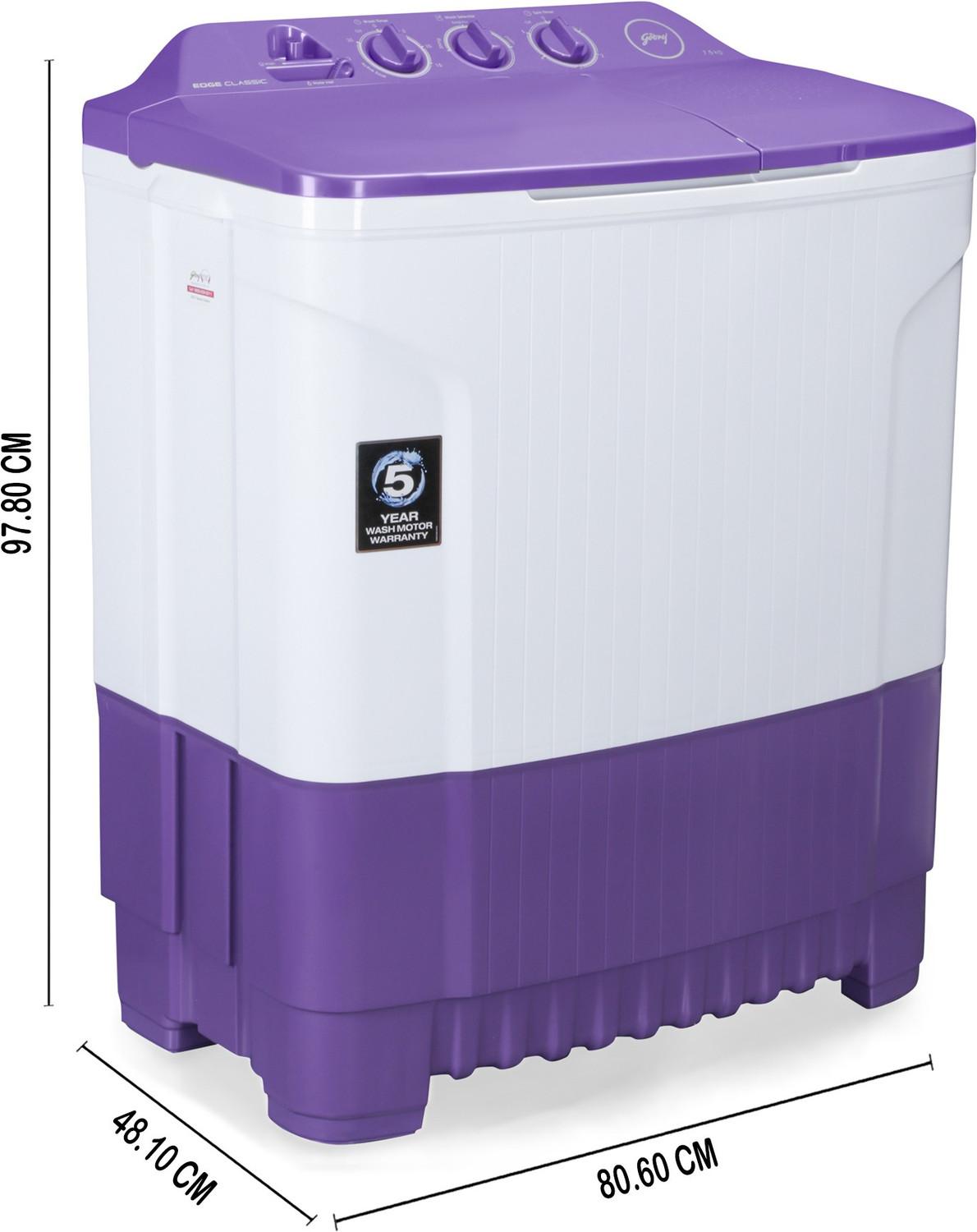 Image of Godrej 7.5 kg Semi Automatic Top Load Washing Machine White, Purple