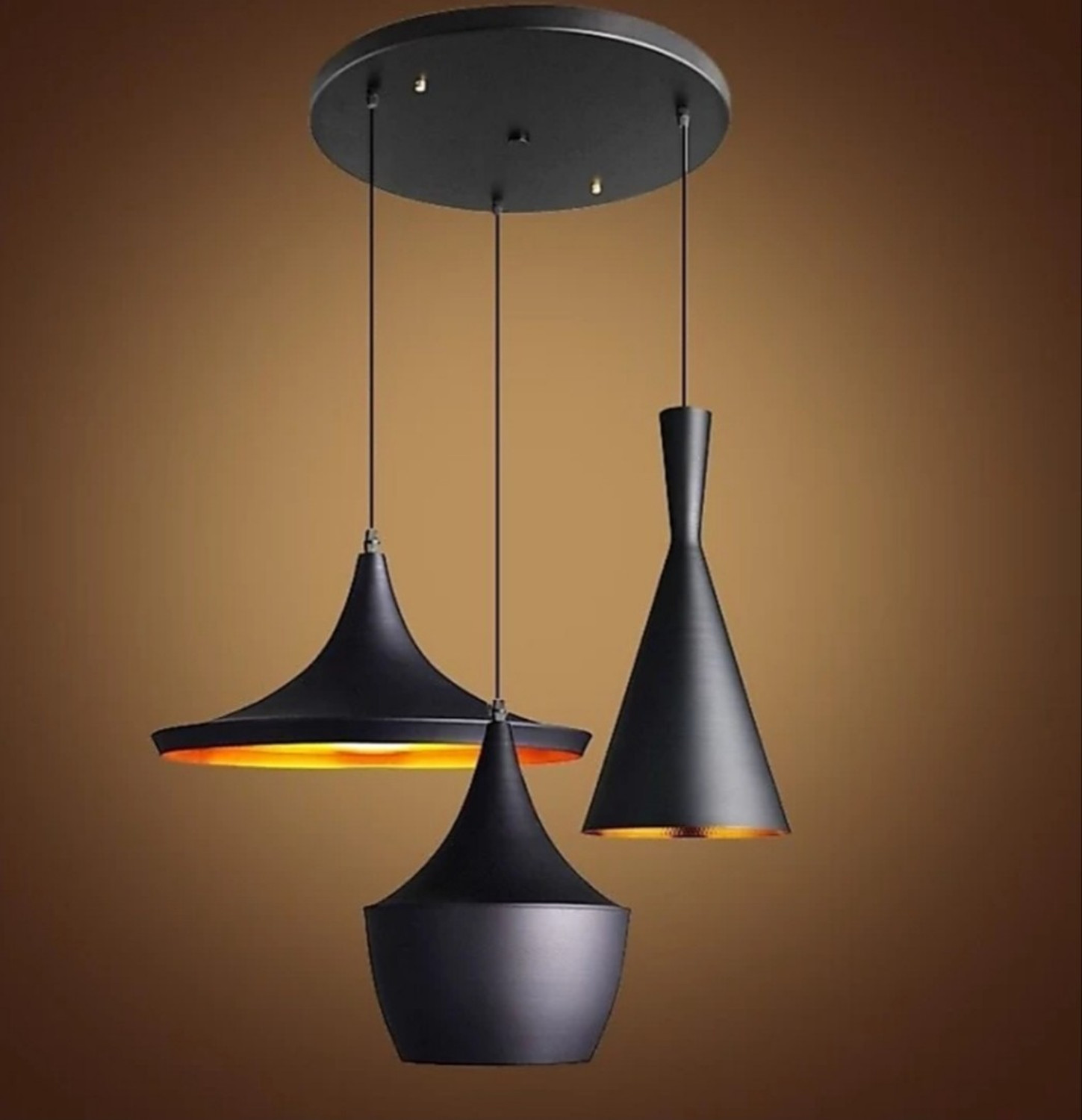 KRYSTALS 3-Light Black Aluminium Shade Black cone Pendants Ceiling Lam