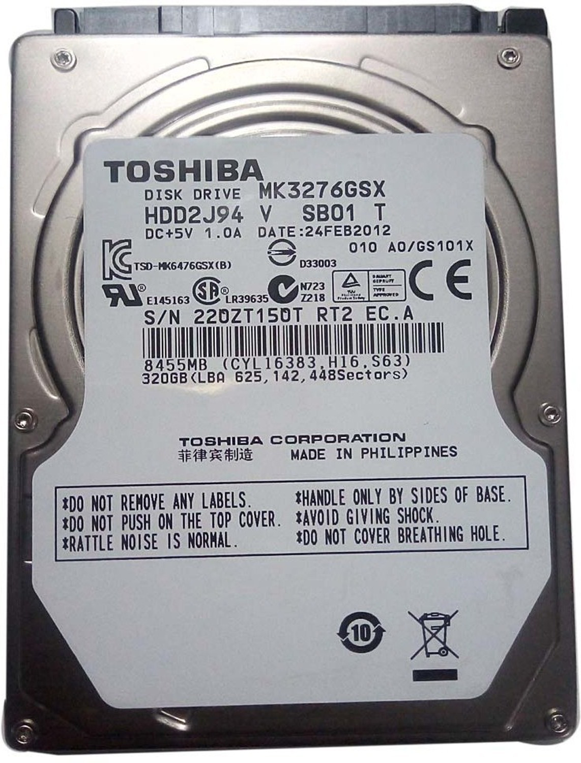 Image of TOSHIBA CORPORATION 320 GB Laptop Silver SATA Internal Hard Disk Drive (HDD) (MK3276GSX)