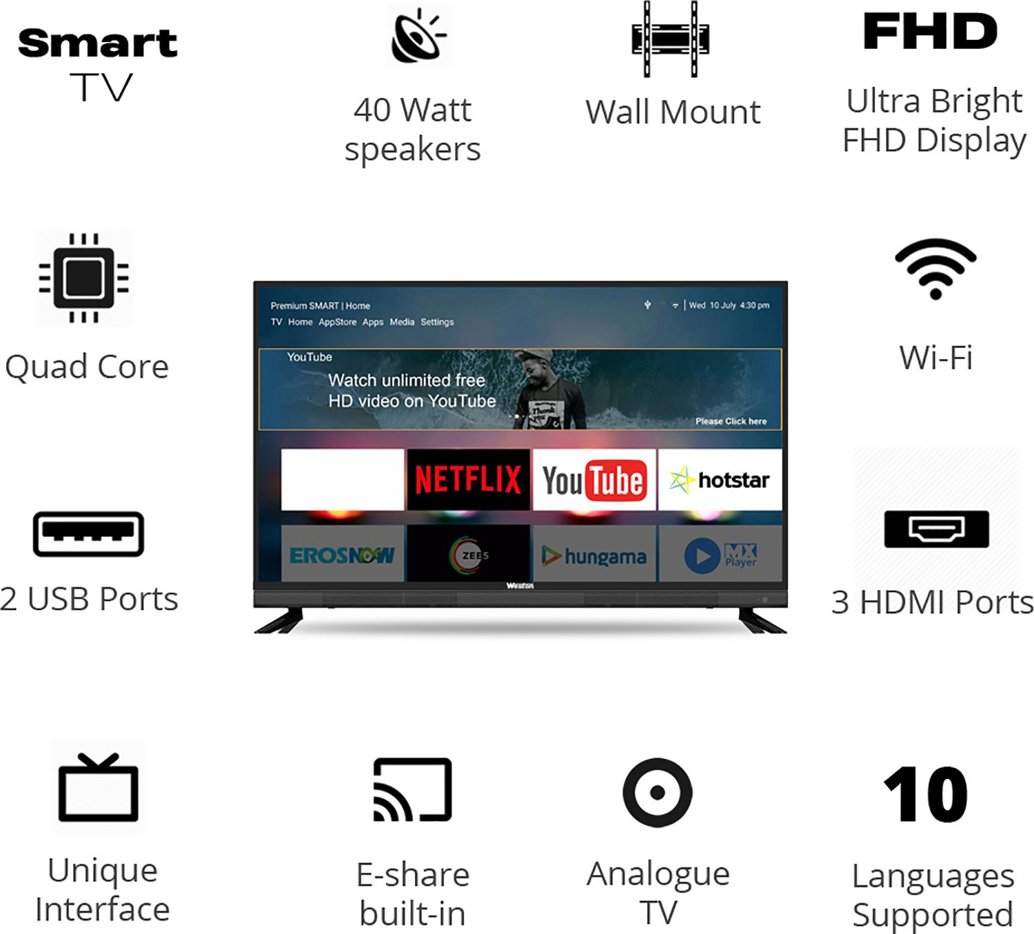 Image of Weston Premium Series 124 cm (49 inch) Full HD LED Smart Android Based TV