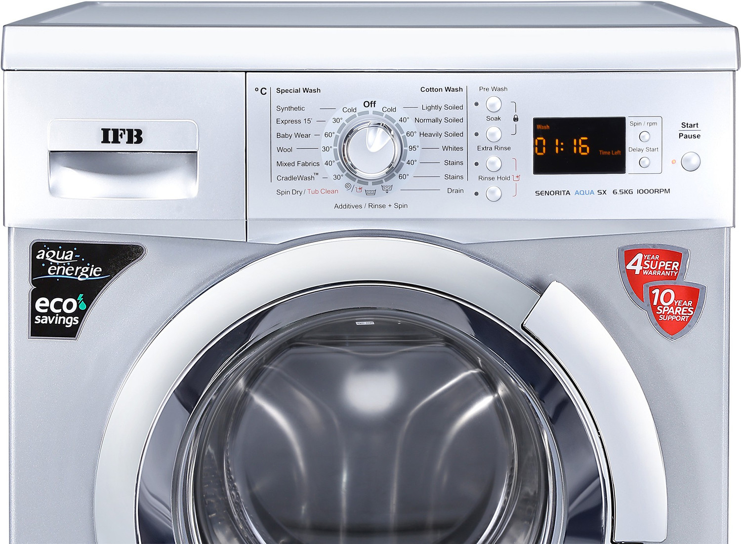 Image of IFB 6.5 kg 3D Wash Fully Automatic Front Load Washing Machine with In-built Heater Silver
