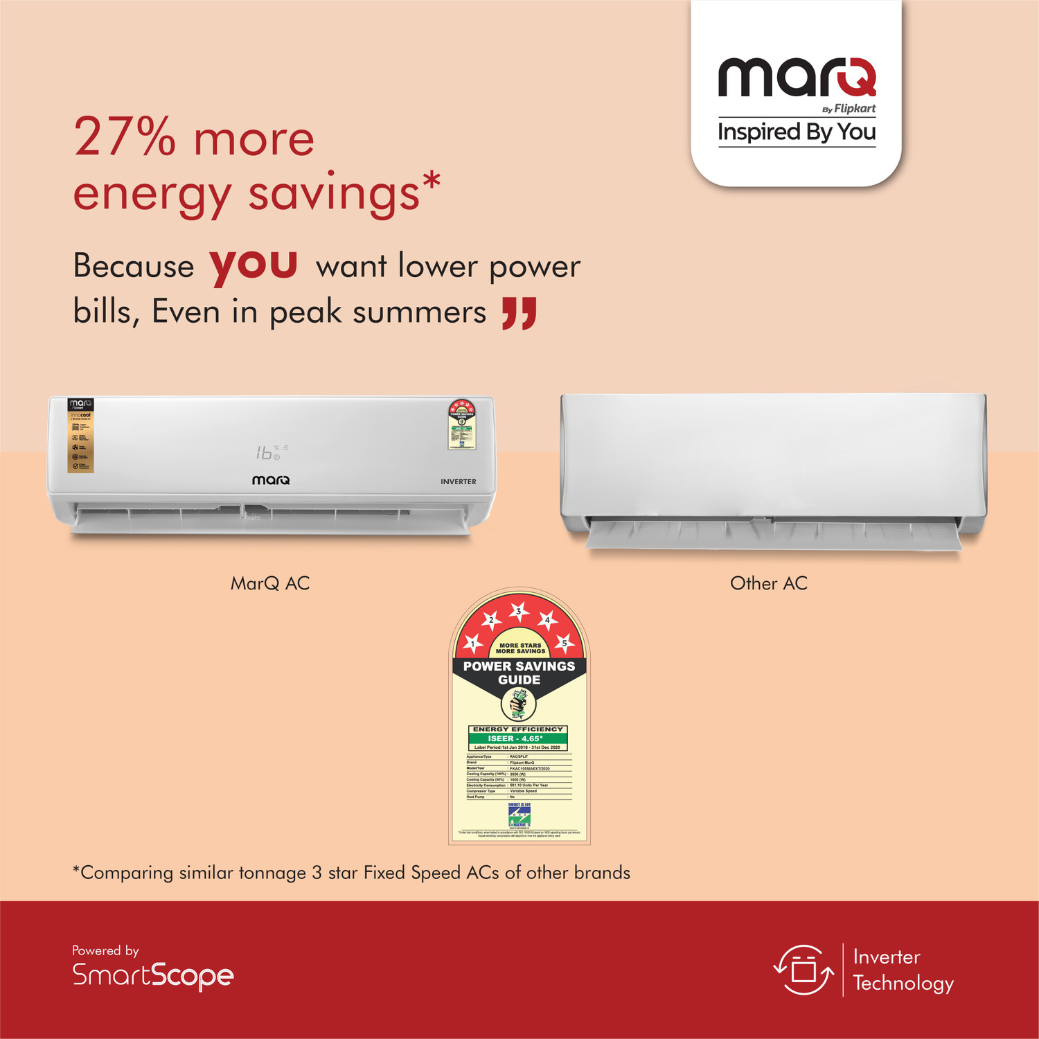 Image of MarQ by Flipkart 2020 Model 1.5 Ton 5 Star Split Dual Inverter AC