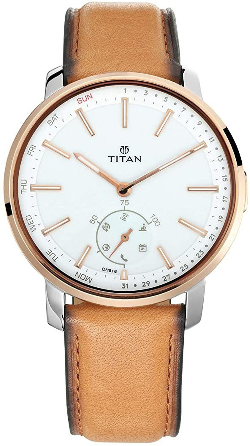 Image of Titan Connected Hybrid Smartwatch (Brown Strap, Regular)