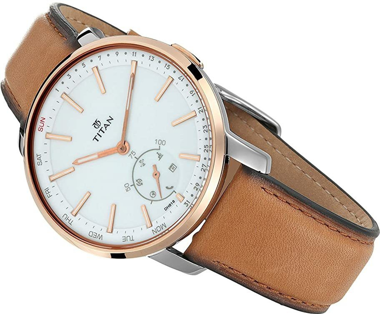 Image of Titan Connected Hybrid Smartwatch (Brown Strap, Regular)