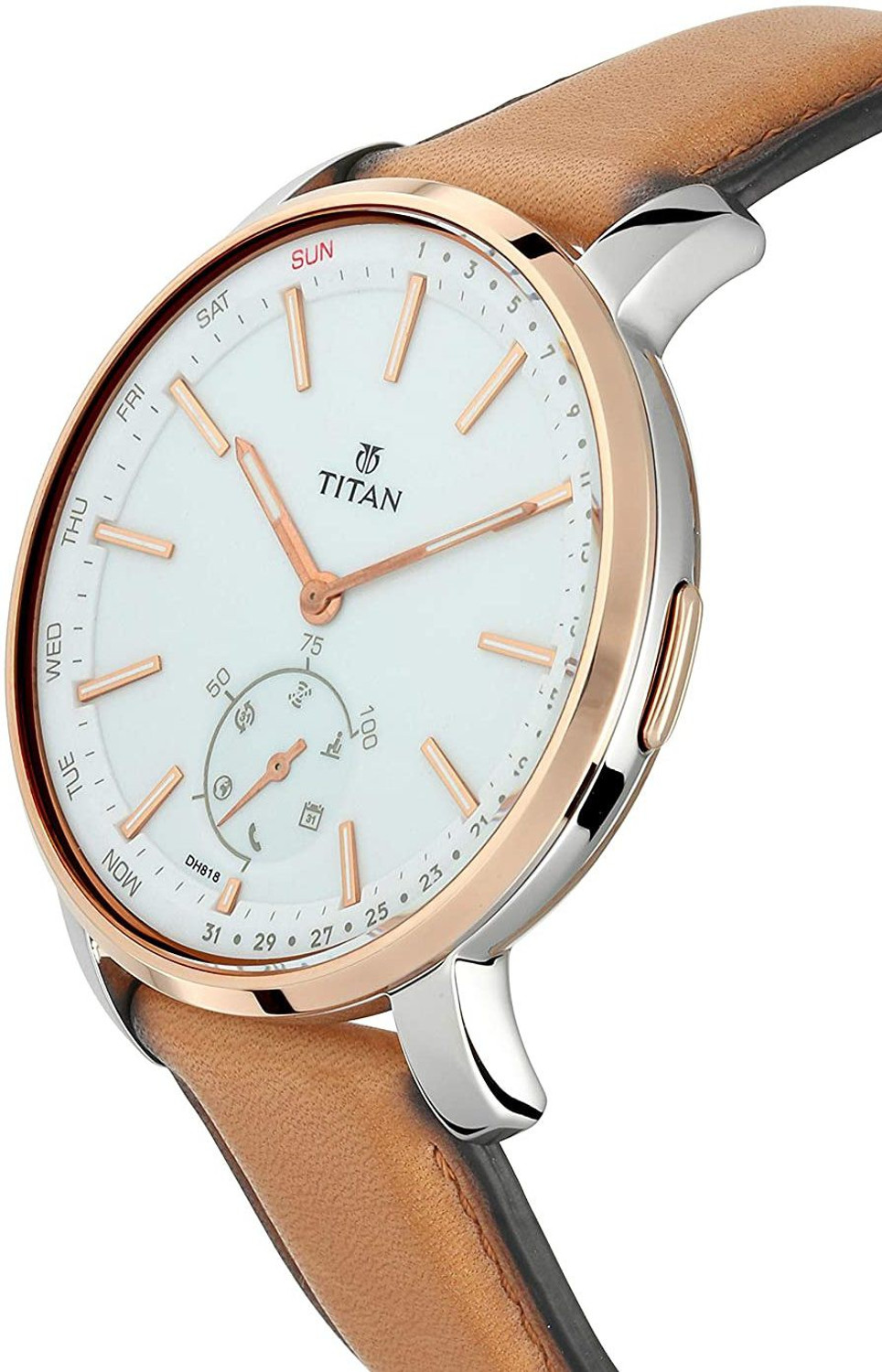 Image of Titan Connected Hybrid Smartwatch (Brown Strap, Regular)