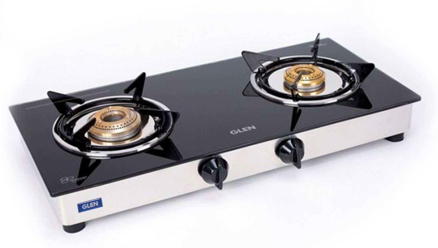 Image of Glen Rapid LPG Gas Stoves 2 Burner | Brass Burner | ISI Certified | Revolving Inlet Glass Manual Gas Stove
