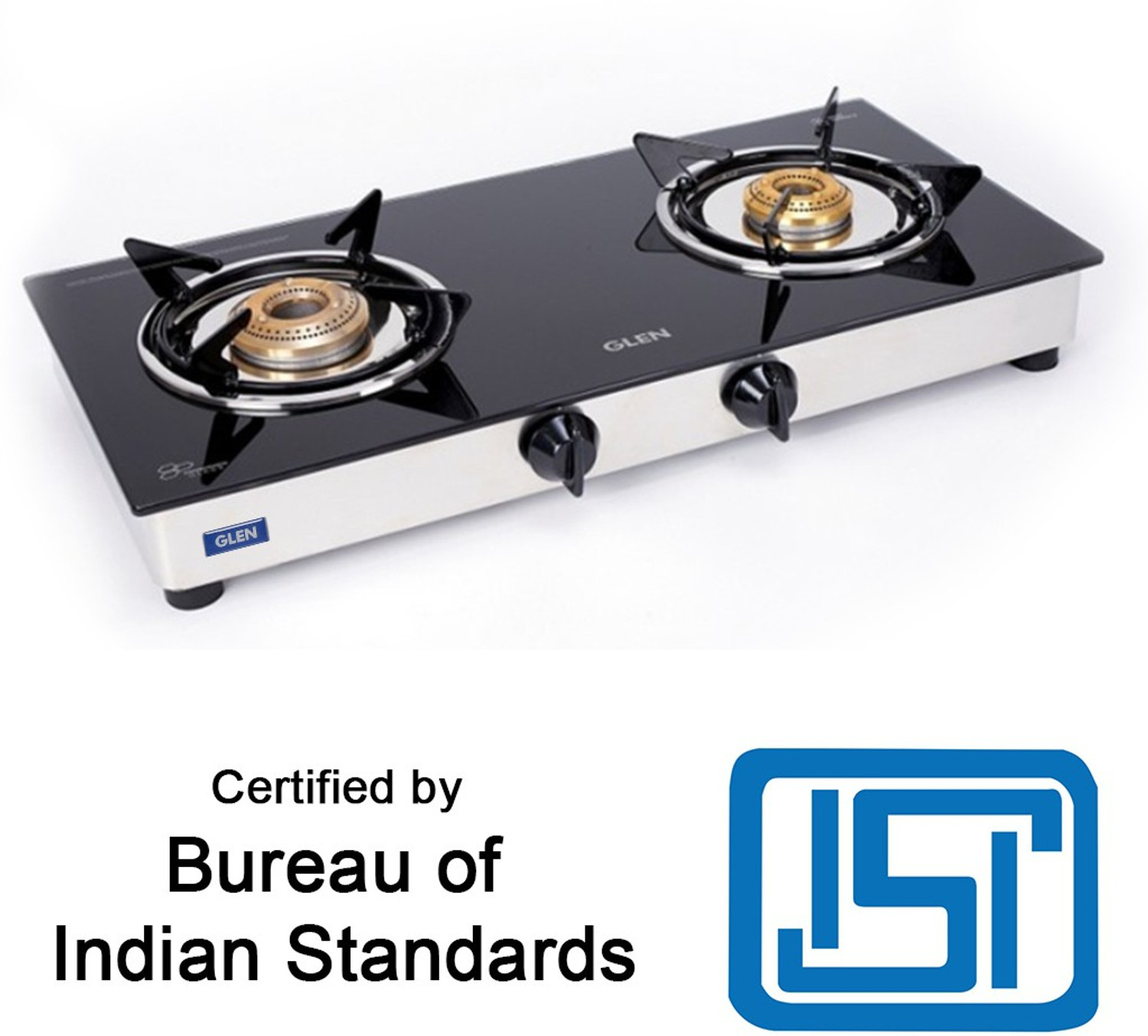 Image of Glen Rapid LPG Gas Stoves 2 Burner | Brass Burner | ISI Certified | Revolving Inlet Glass Manual Gas Stove