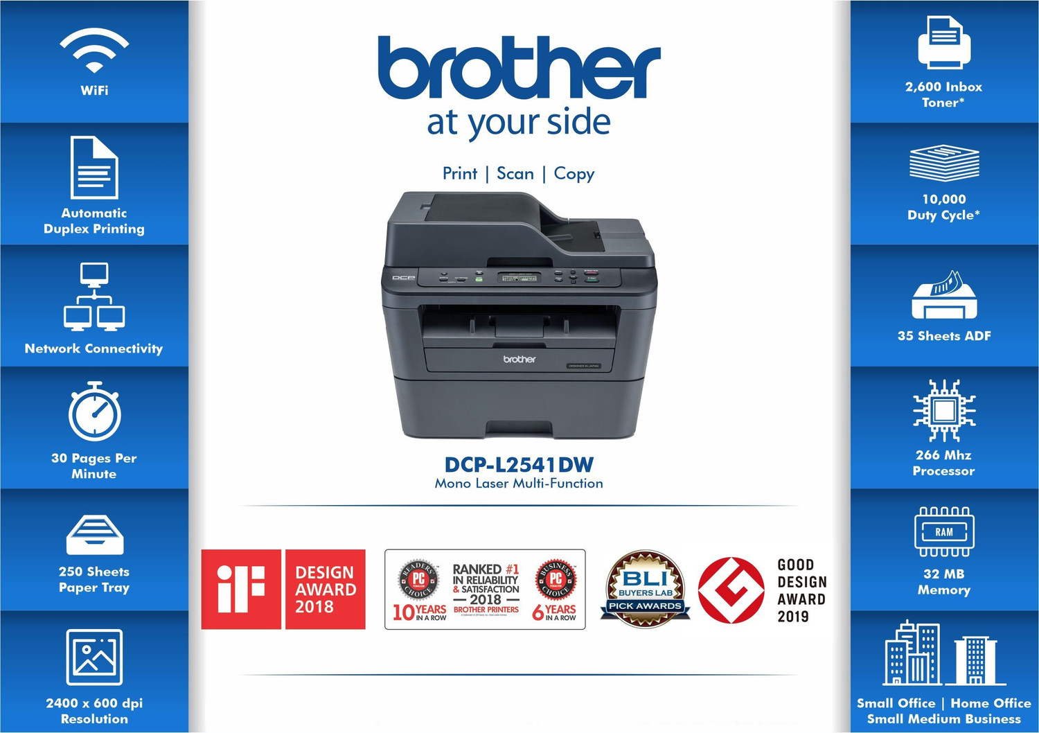 Image of brother DCP-L2541DW IND Multi-function WiFi Monochrome Laser Printer with Auto Duplex Feature