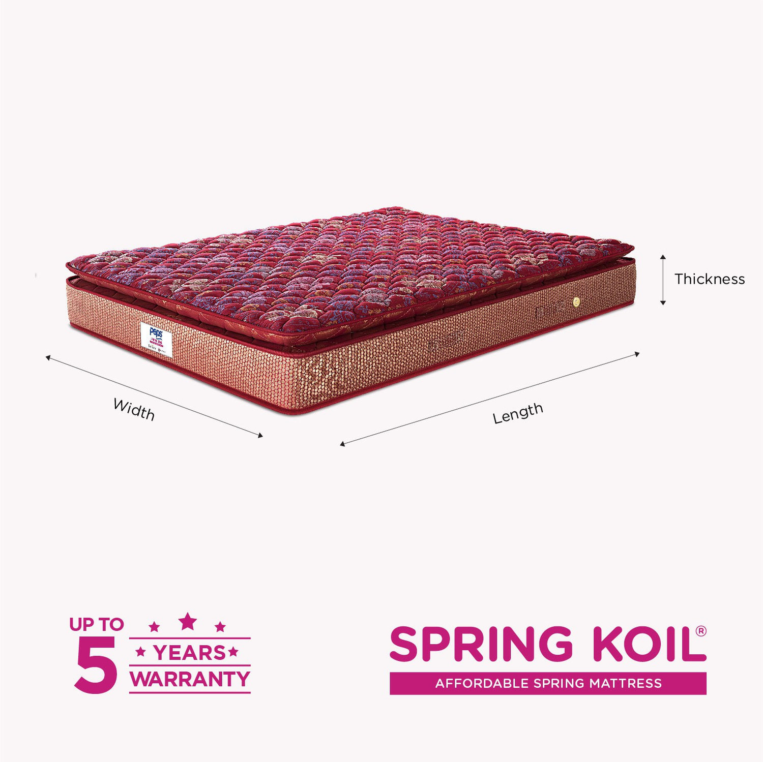 Image of PEPS Springkoil Durable PU Foam Quilt, Medium Firm Back Support, Dark Blue 8 inch Queen Bonnell Spring Mattress