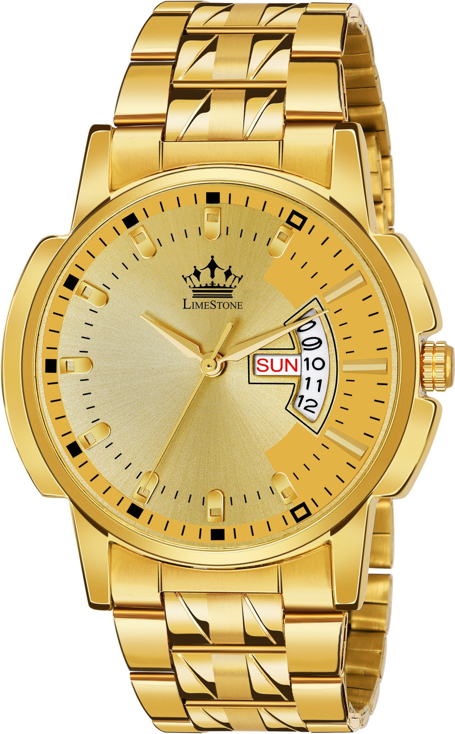 LIMESTONE Day Date Original HMTS Gold Plated Adjsutable HMTS Bracelet Quartz Analog Watch For Men Price History
