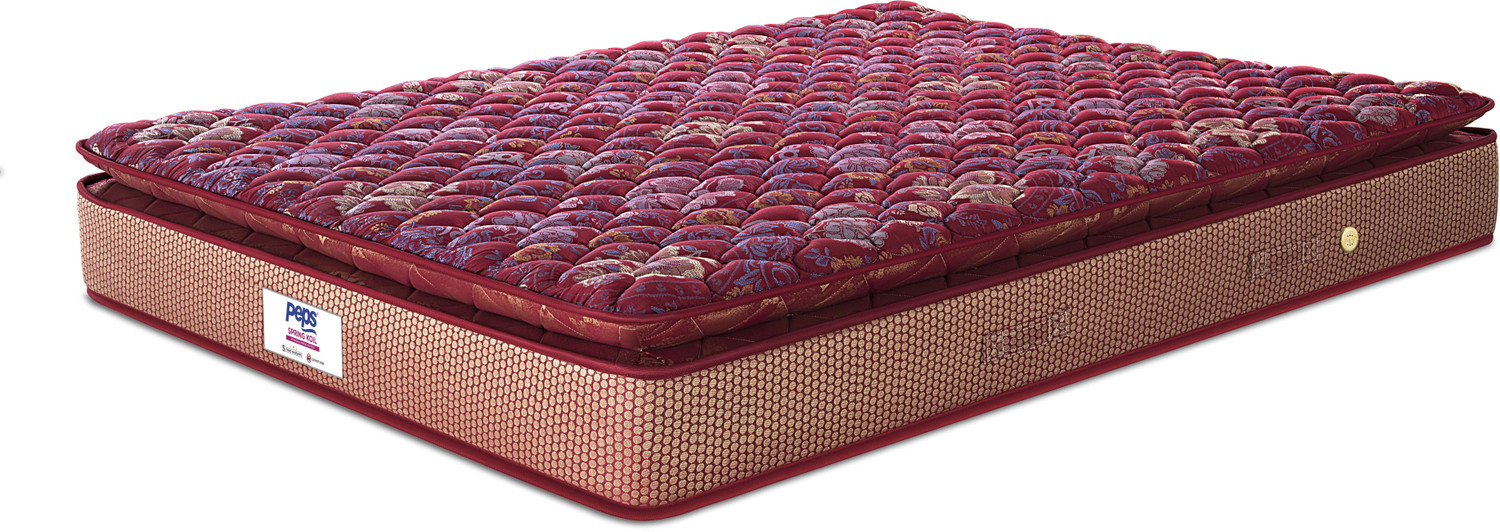 Image of PEPS Springkoil Durable PU Foam Quilt, Medium Firm Back Support, Dark Blue 8 inch Queen Bonnell Spring Mattress