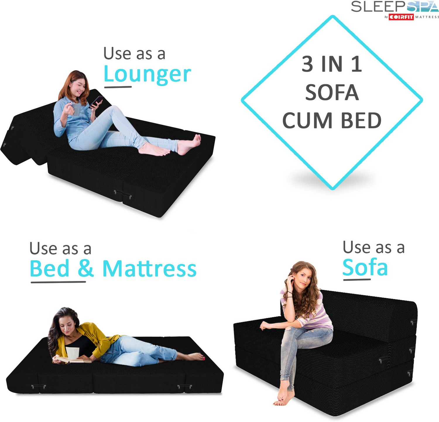 Image of SLEEP SPA 1 Seater Single Foam Fold Out Sofa Cum Bed