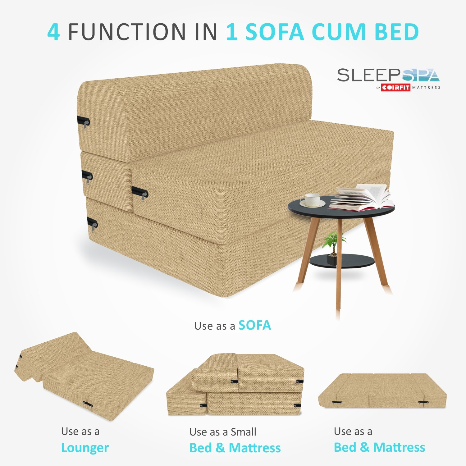 Image of SLEEP SPA 1 Seater Single Foam Fold Out Sofa Cum Bed