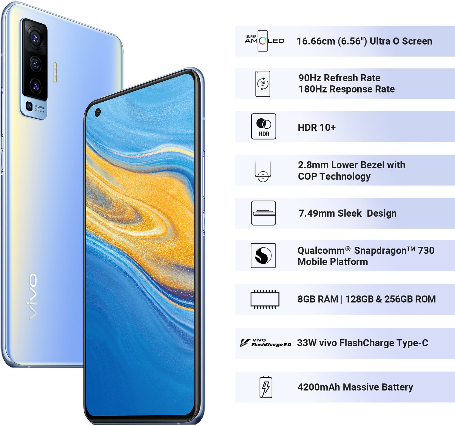 Image of vivo X50 (Frost Blue, 128 GB)