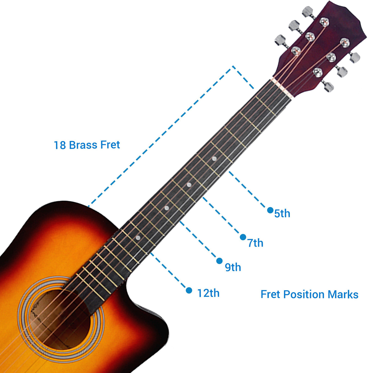 Image of BLUEBERRY B-D38-Sunbrust, 38Inch Inbuilt TrussRod Acoustic Guitar Linden Wood Synthetic Wood Right Hand Orientation