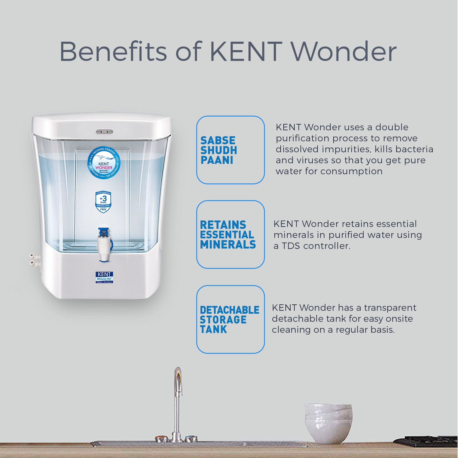 Image of KENT WONDER (11033) 7 L RO + UF Water Purifier