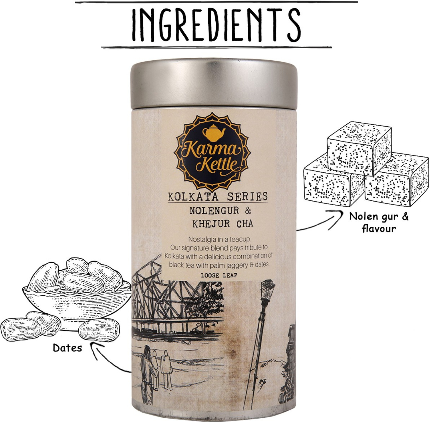Image of Karma Kettle Nolen Gur & Khejur Cha, Black Tea, 75g Tin Black Tea Tin