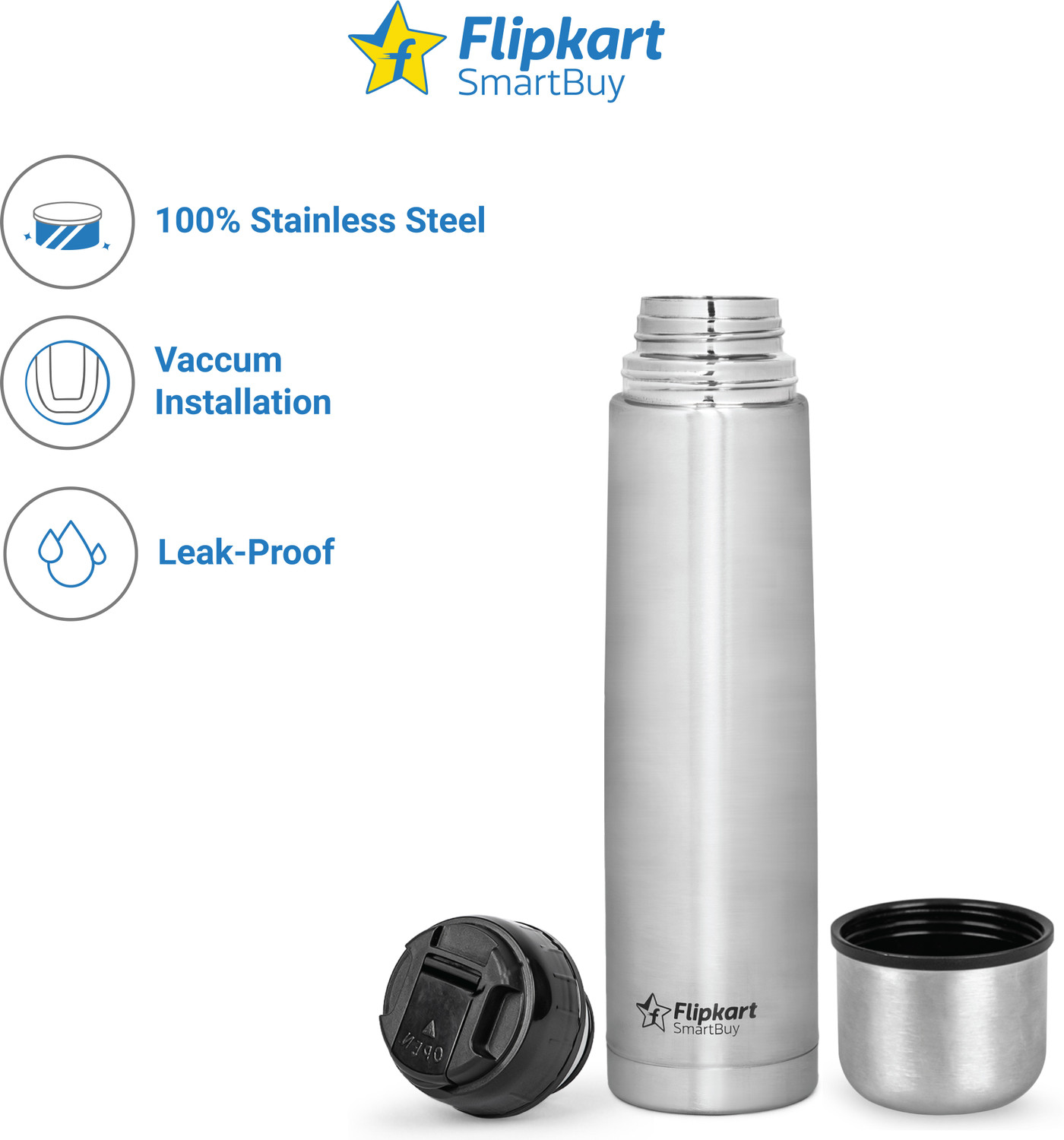 Image of Flipkart SmartBuy Flip 1000 ml Steel Bottle