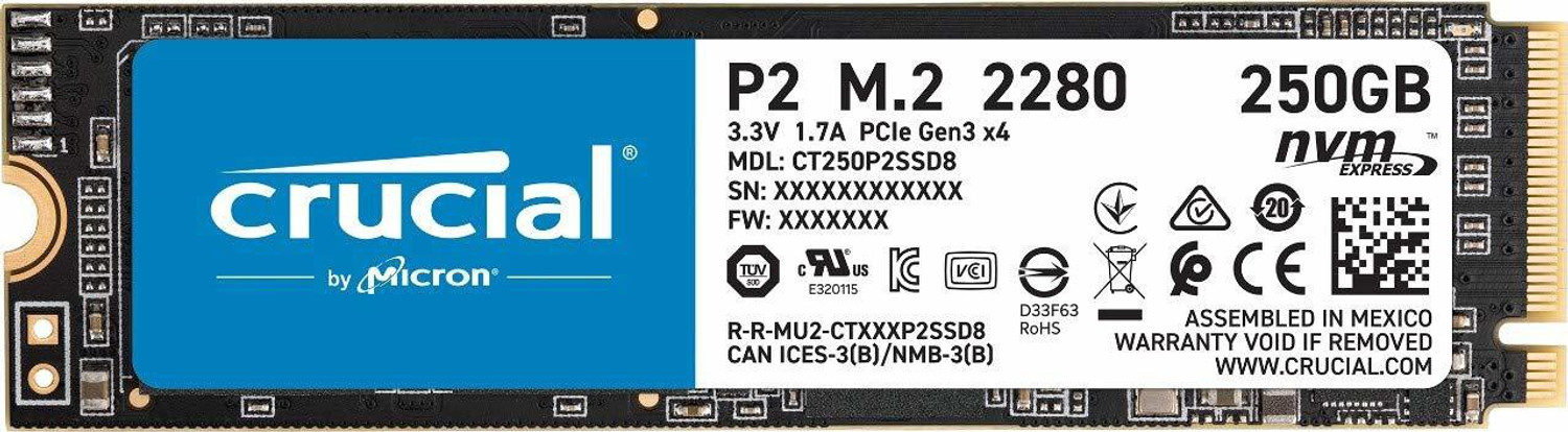 Image of Crucial P2 250 GB Laptop, Desktop Black PCIe NVMe Internal Solid State Drive (SSD) (CT250P2SSD8)