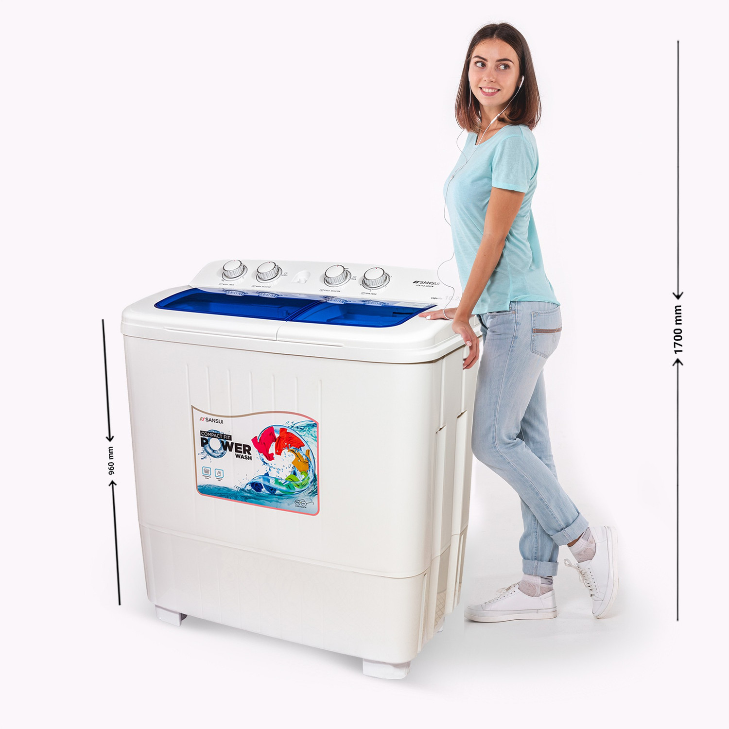 Image of Sansui 10.2 kg Powerful Washer & Spin Semi Automatic Top Load Washing Machine Blue