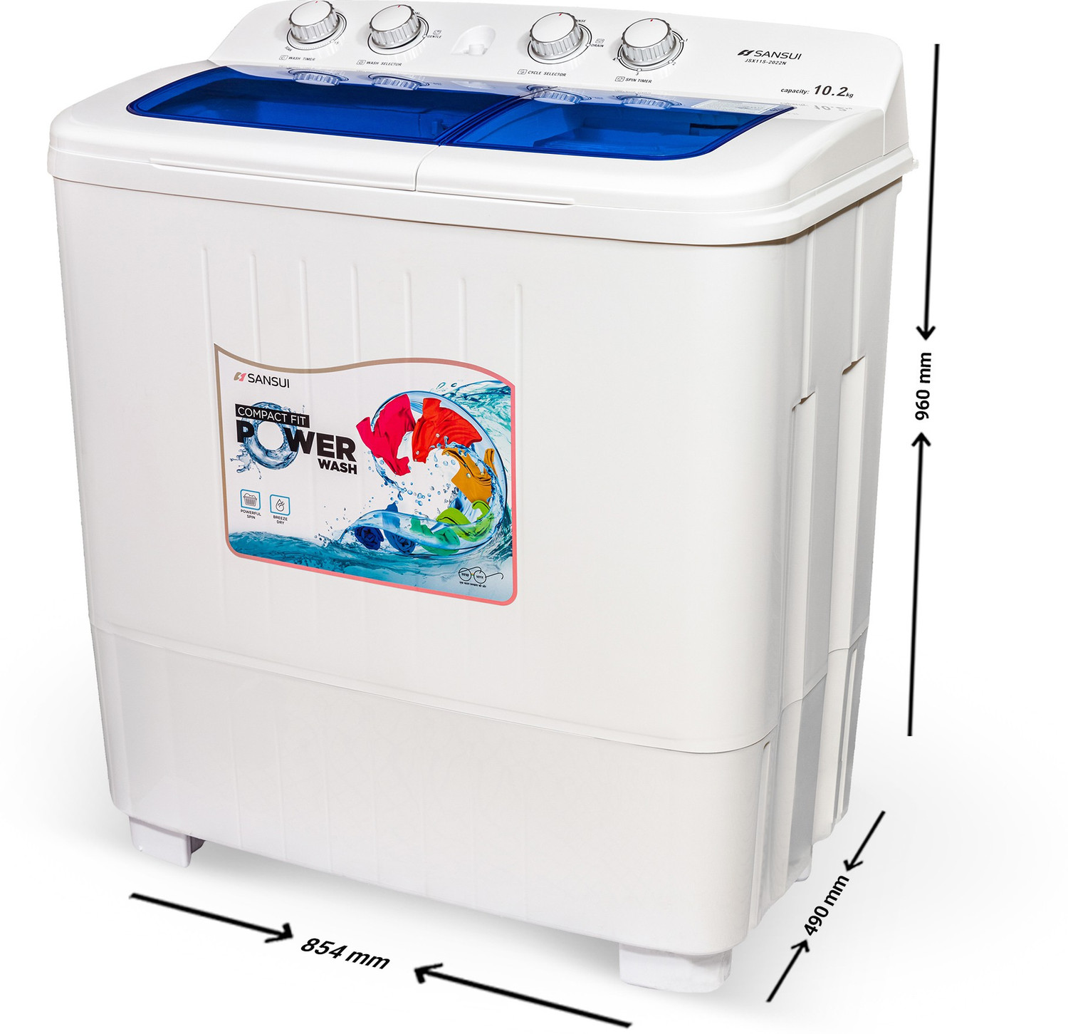 Image of Sansui 10.2 kg Powerful Washer & Spin Semi Automatic Top Load Washing Machine Blue