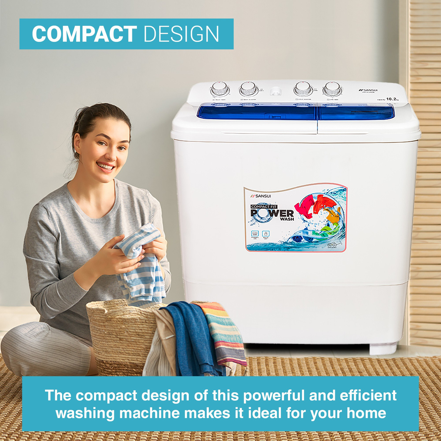 Image of Sansui 10.2 kg Powerful Washer & Spin Semi Automatic Top Load Washing Machine Blue