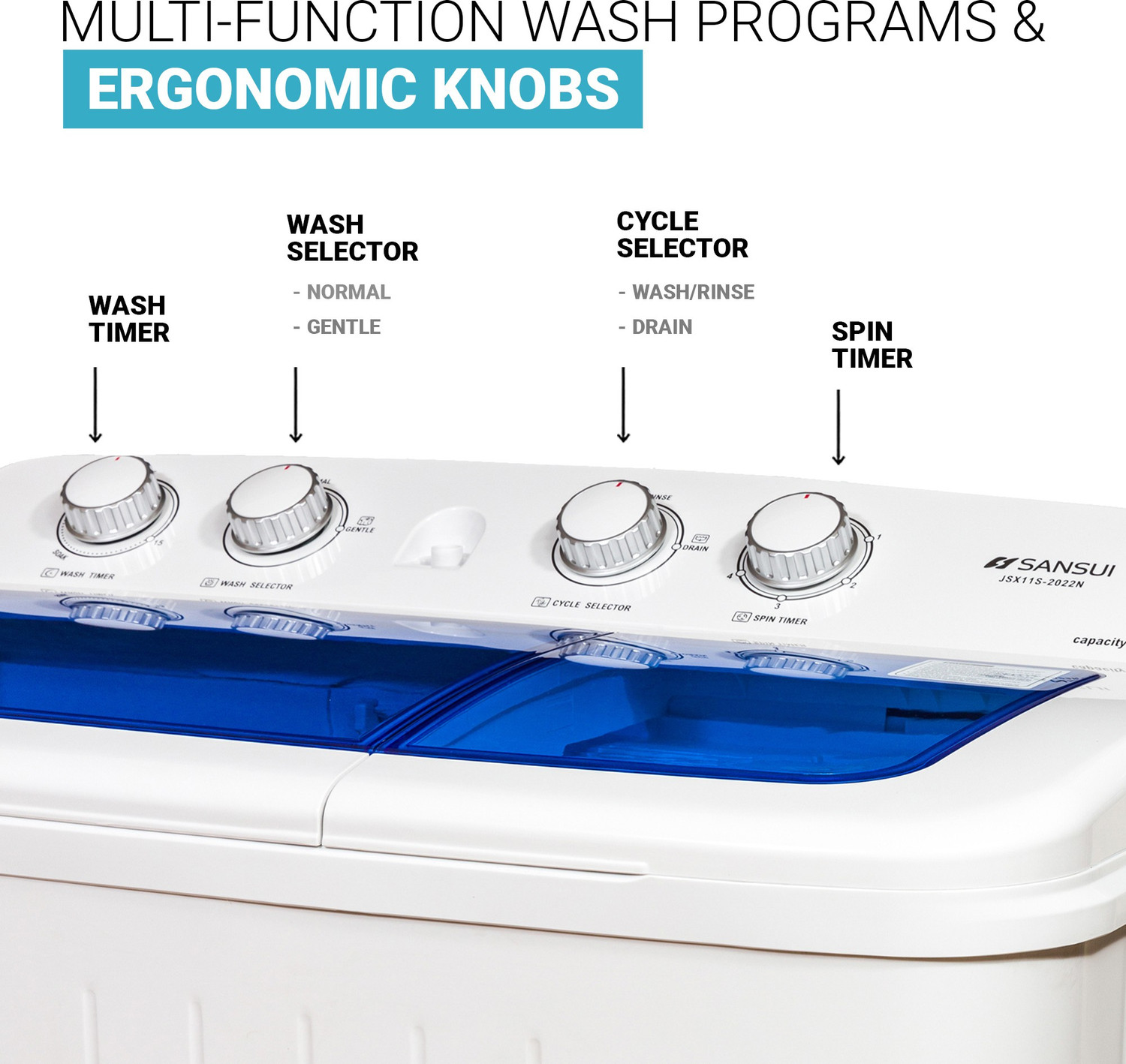 Image of Sansui 10.2 kg Powerful Washer & Spin Semi Automatic Top Load Washing Machine Blue
