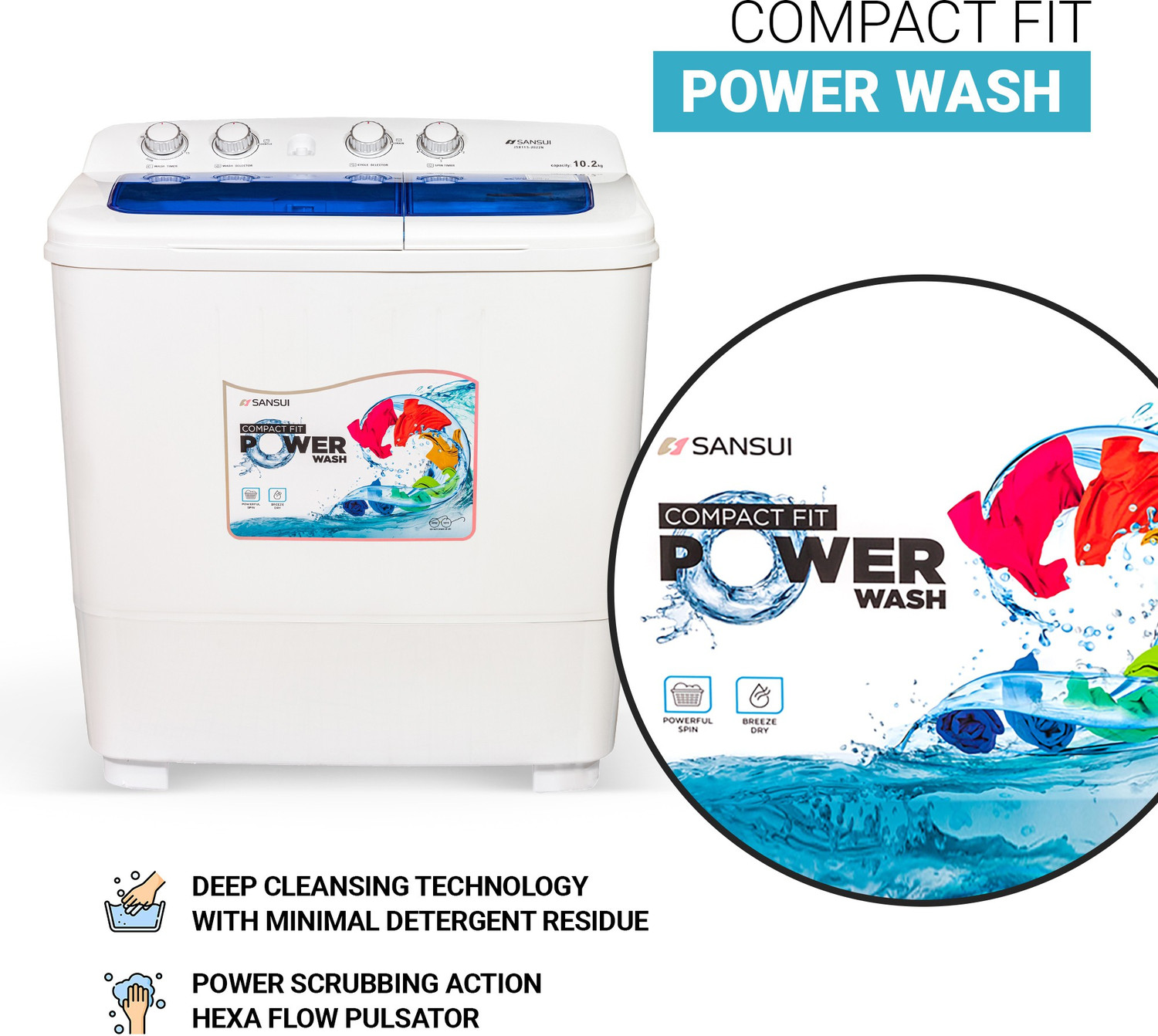 Image of Sansui 10.2 kg Powerful Washer & Spin Semi Automatic Top Load Washing Machine Blue