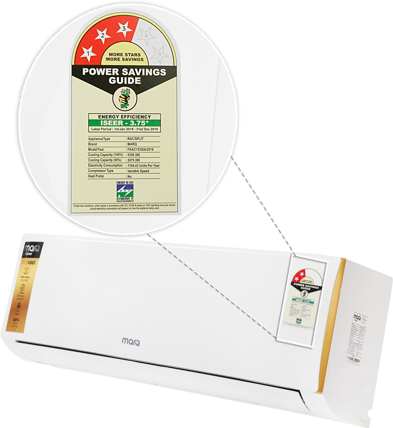 Image of MarQ by Flipkart 2018 Model 1.5 Ton 3 Star Split Inverter AC