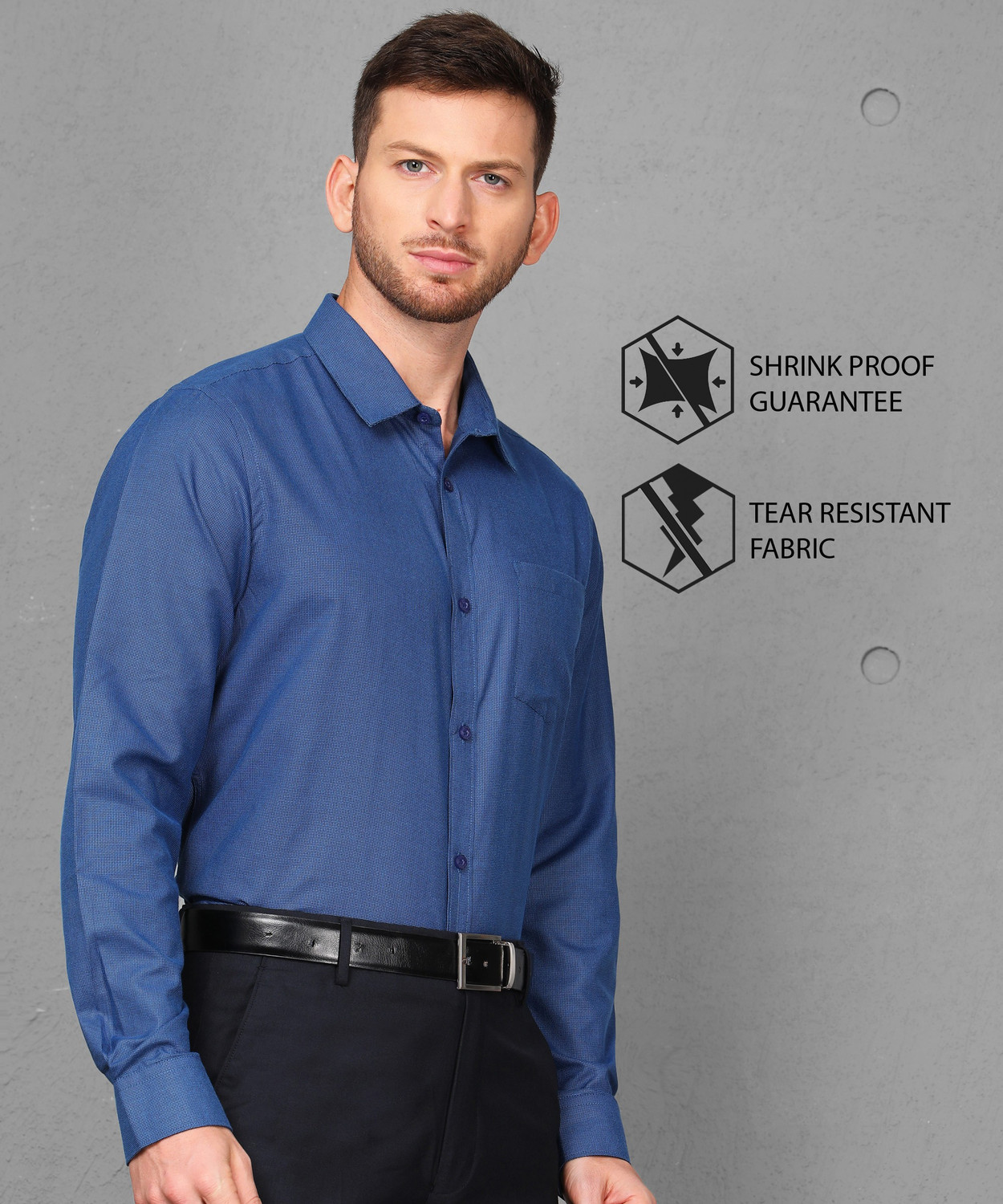 Image of METRONAUT by Flipkart Men Solid Formal Dark Blue Shirt