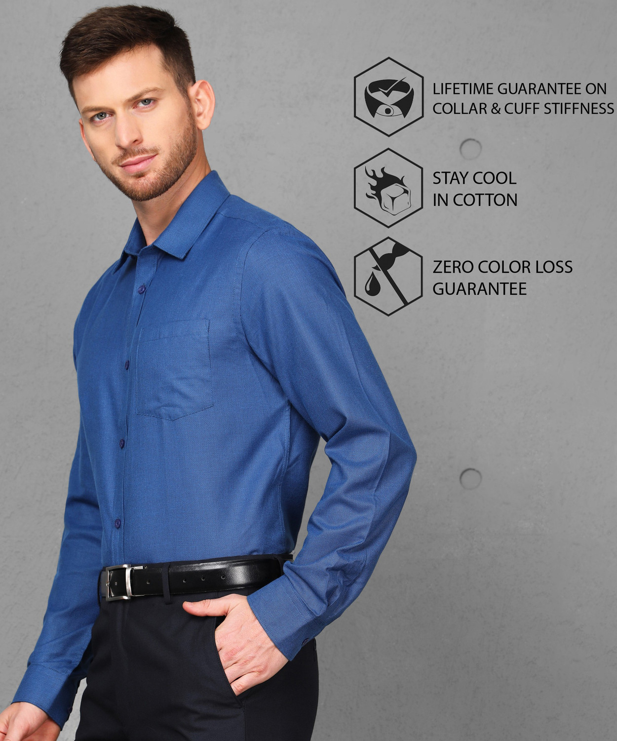 Image of METRONAUT by Flipkart Men Solid Formal Dark Blue Shirt