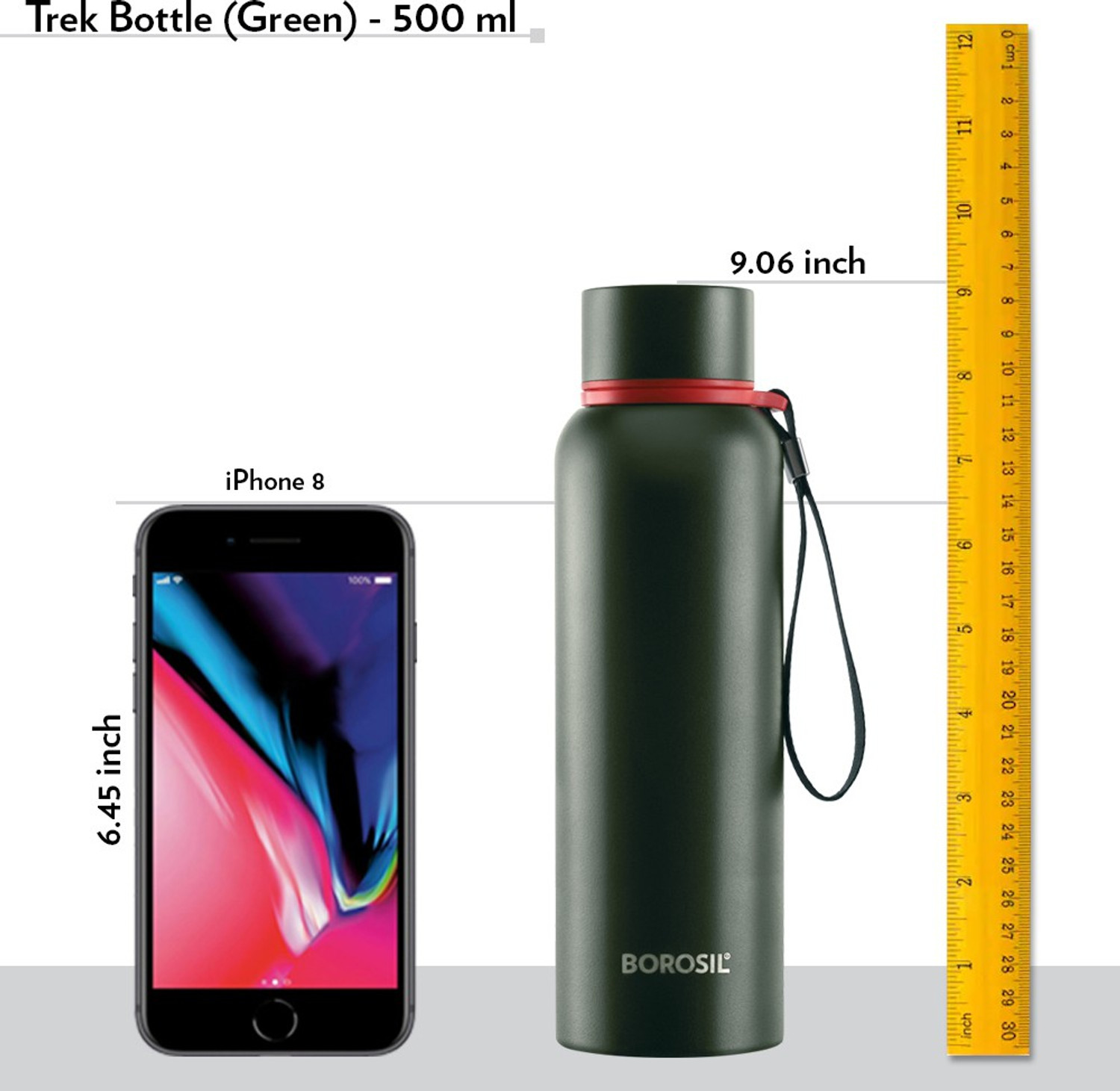 Image of BOROSIL Trek Vacuum Insulated 500ml Water Bottle, 20 &24 Hrs Hot & Cold Flask 500 ml Steel Flask