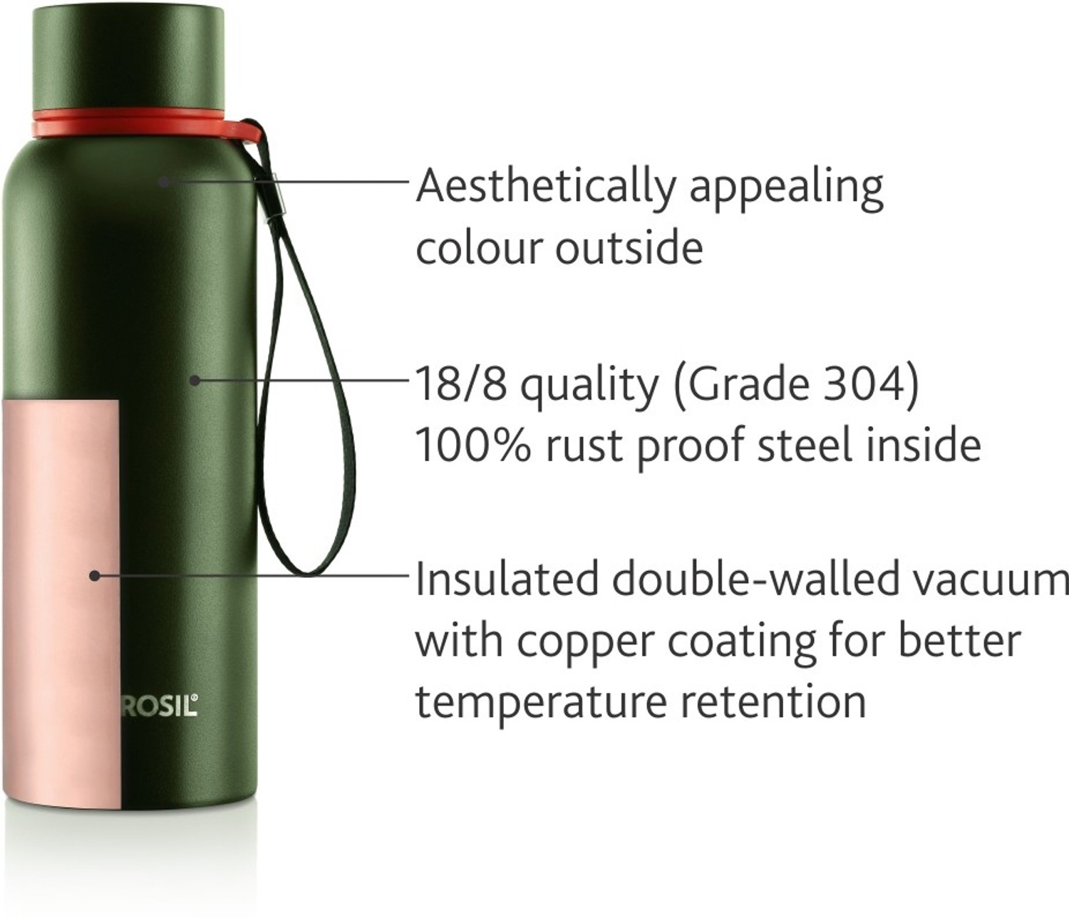 Image of BOROSIL Trek Vacuum Insulated 500ml Water Bottle, 20 &24 Hrs Hot & Cold Flask 500 ml Steel Flask