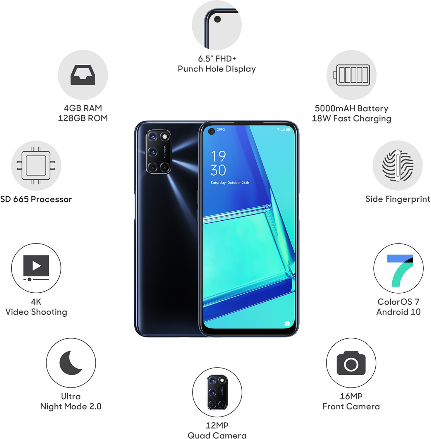 Image of OPPO A52 (Twilight Black, 128 GB) (4 GB RAM)