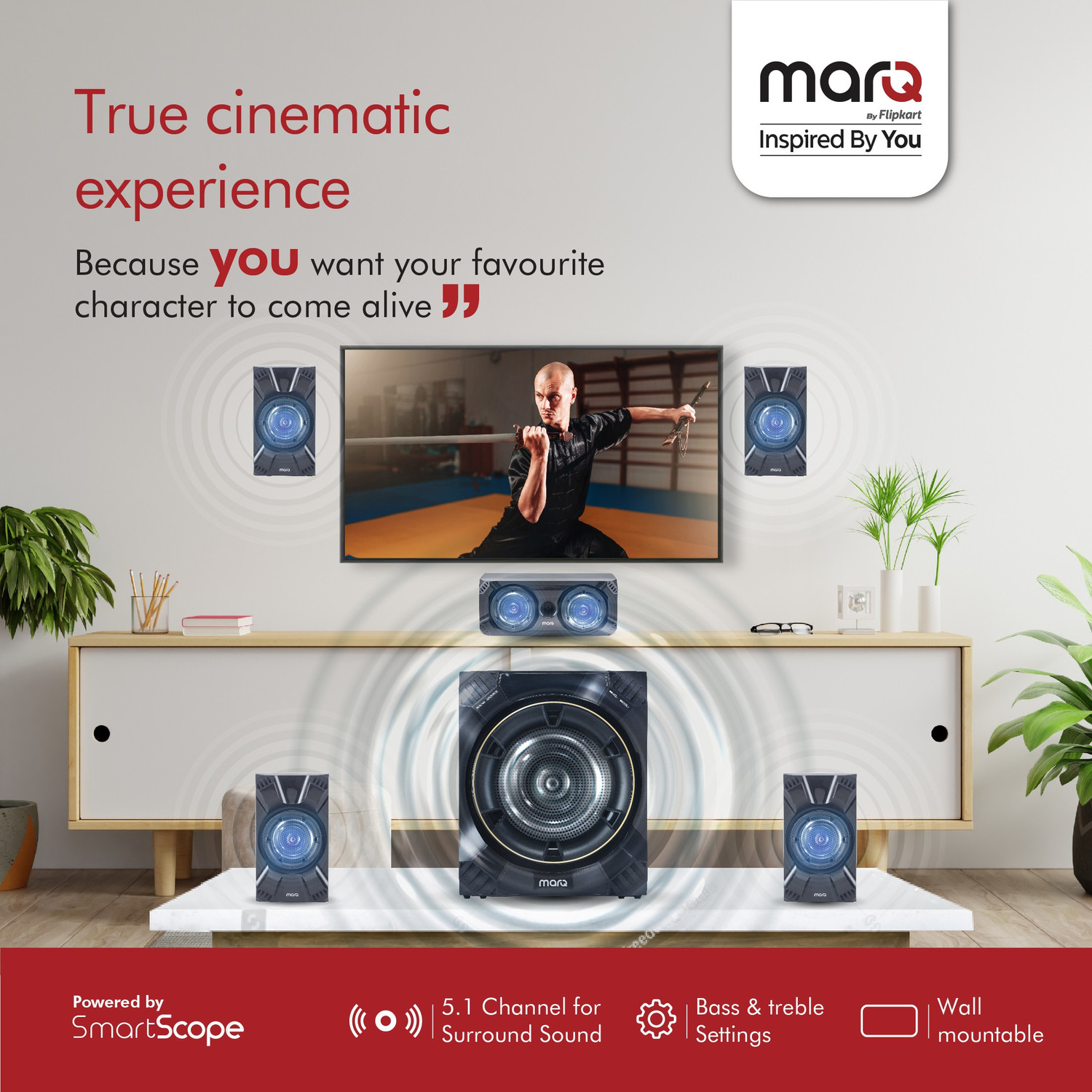 Image of MarQ by Flipkart with HDMI Arc 160 W Bluetooth Home Theatre (Black, 5.1 Channel)