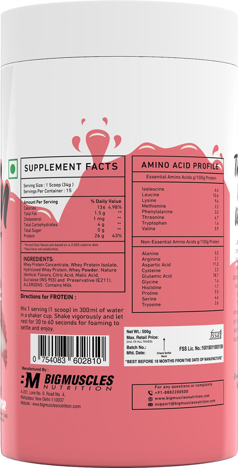 Image of BIGMUSCLES NUTRITION Frotein [15 Servings], Refreshing Flavored 26g Hydrolysed Isolate Whey Protein