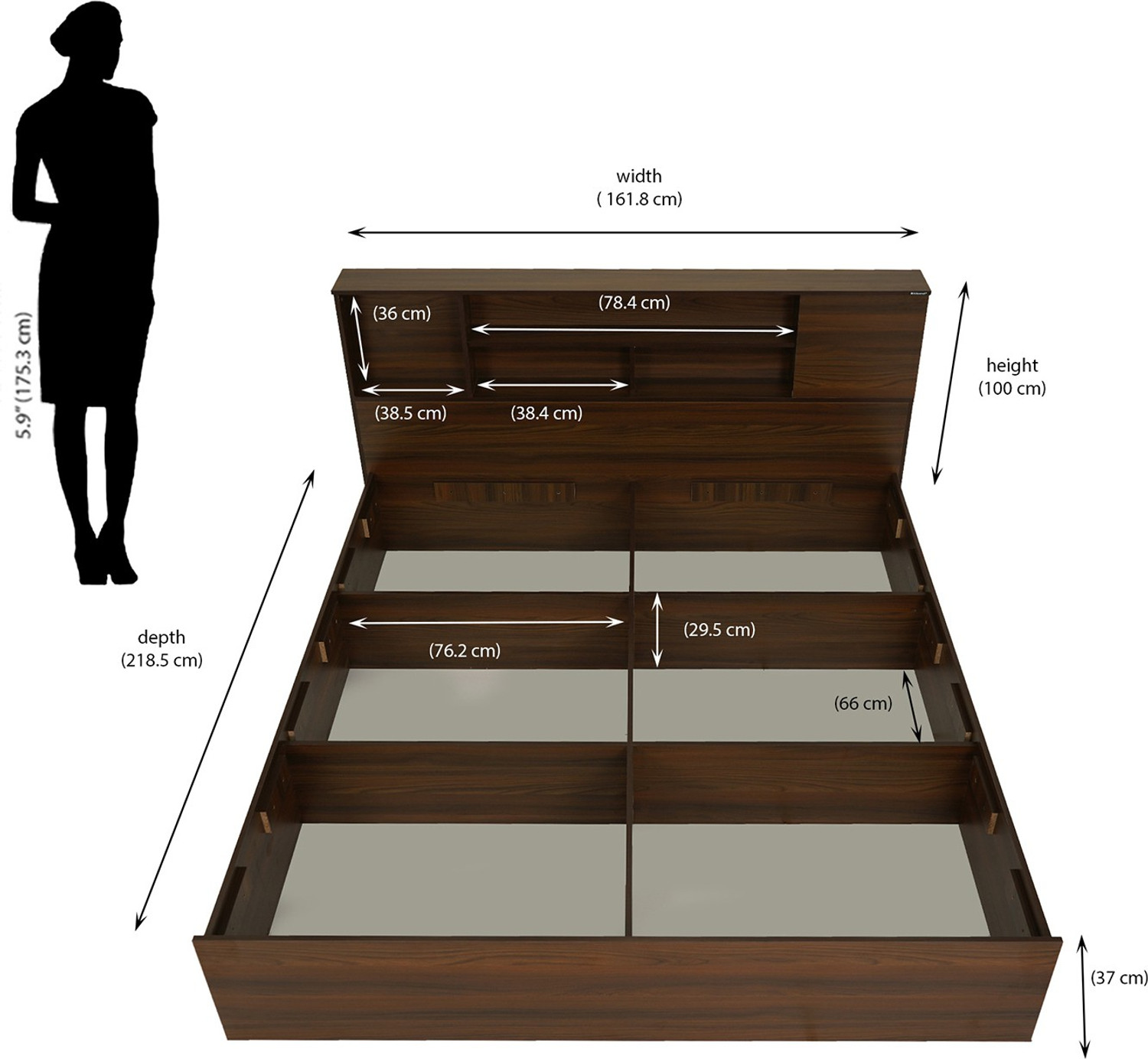 Image of Nilkamal Mozart Headboard Storage Engineered Wood Queen Box Bed, 218.5 cm x 161.8 cm (7.17 ft x 5.31 ft)