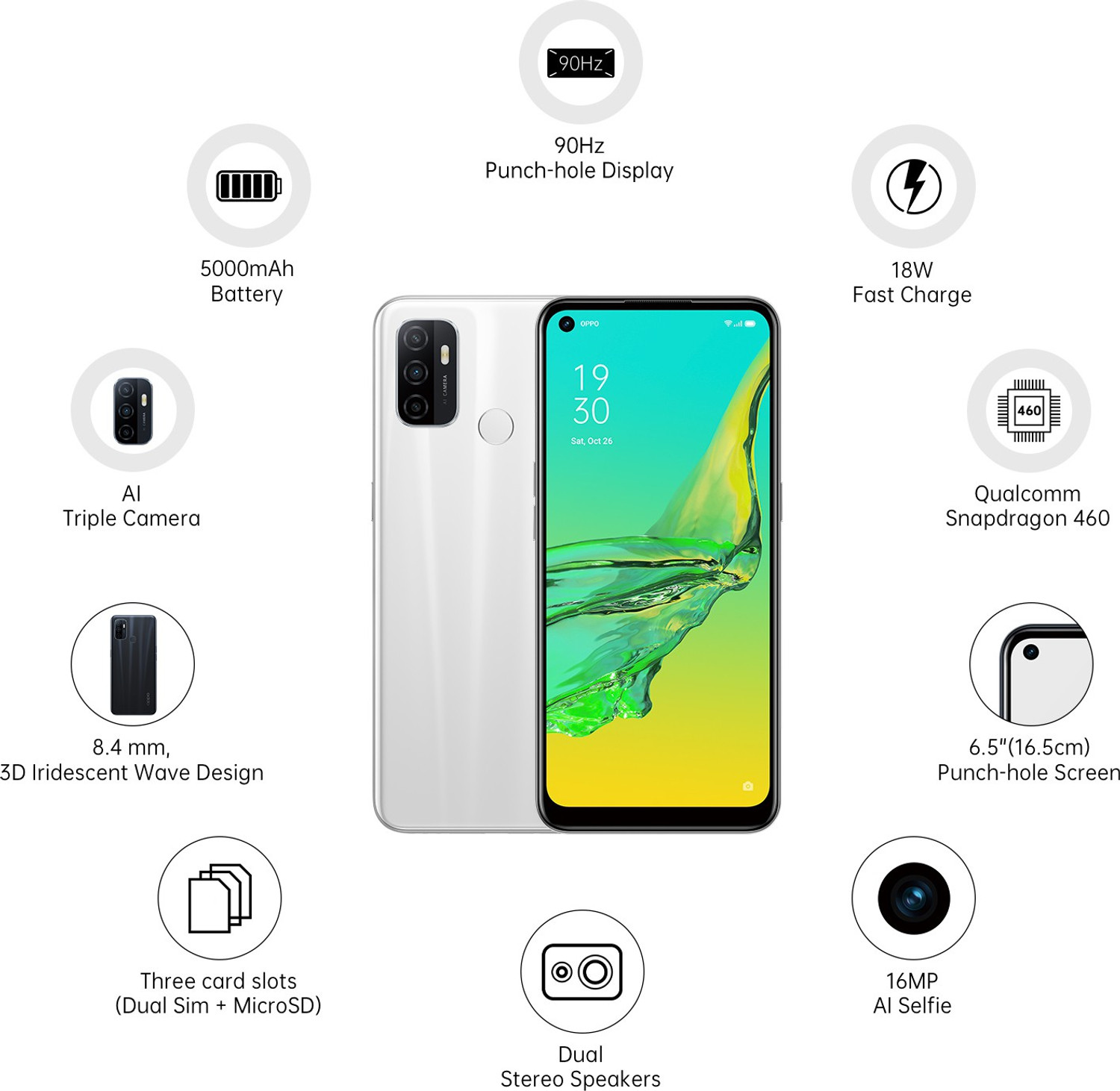 Image of OPPO A53 (Fairy White, 64 GB) (4 GB RAM)