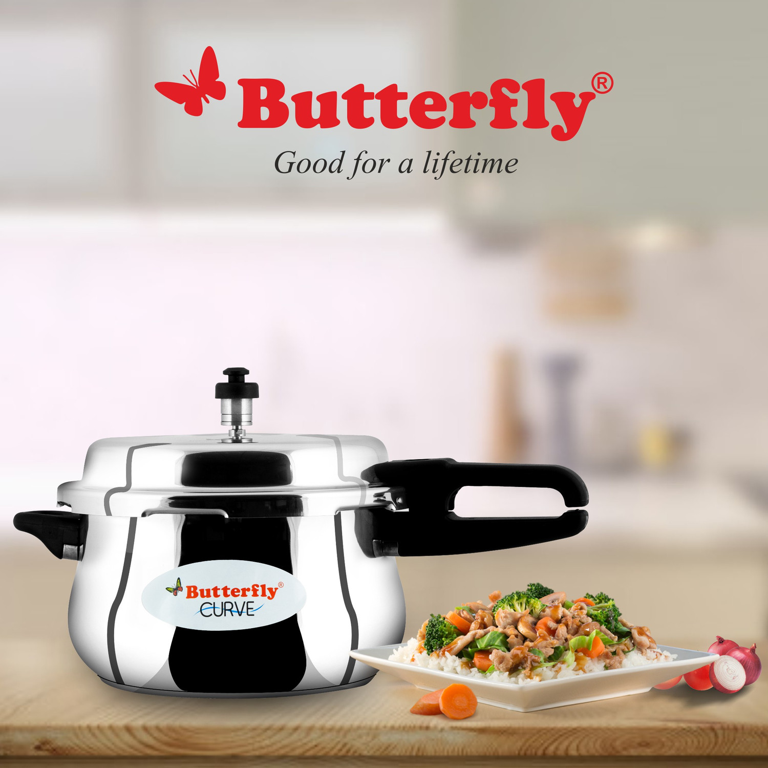 Image of Butterfly Curve 5.5 L Outer Lid Induction Bottom Pressure Cooker
