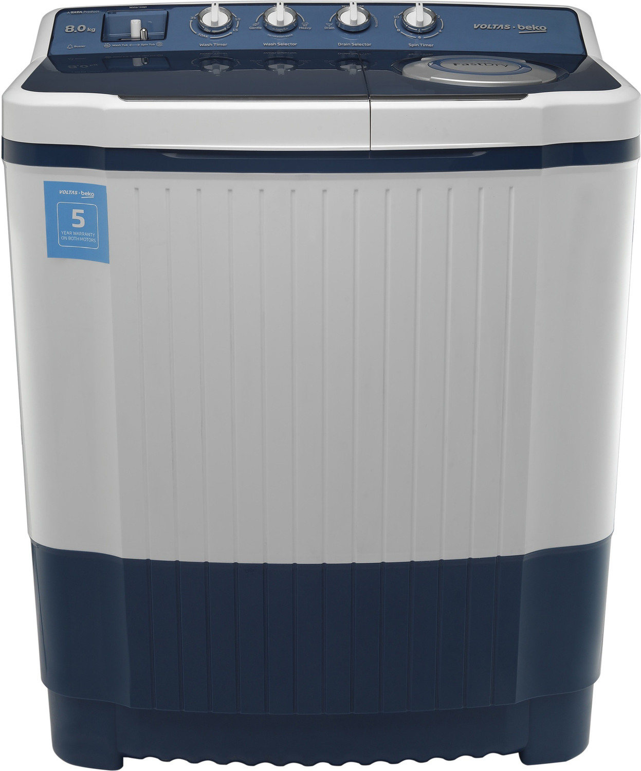 Image of Voltas Beko by A Tata Product 8 kg Semi Automatic Top Load Washing Machine White, Blue