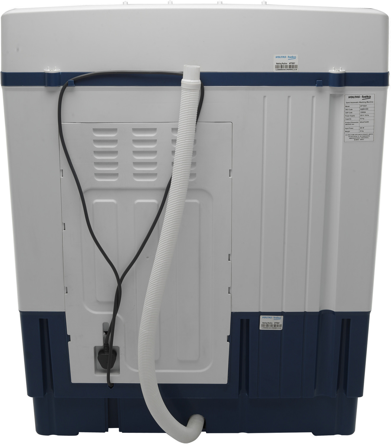 Image of Voltas Beko by A Tata Product 8 kg Semi Automatic Top Load Washing Machine White, Blue