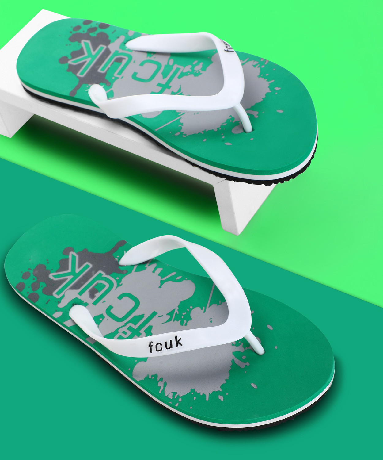 French Connection Men Flip Flops Green Grey White 10 Price