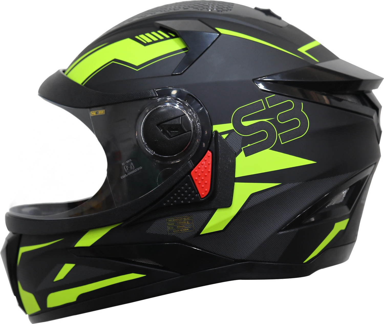 Image of Steelbird SBH-17 Terminator Full Face Graphic Helmet in Matt Fluo Yellow Motorbike Helmet