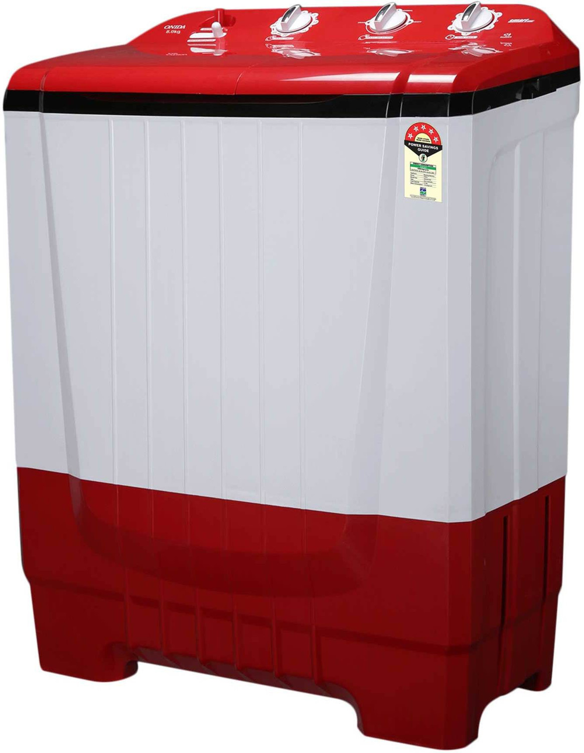 Image of ONIDA 8 kg 5 Star Rating, Auto Scrubber Semi Automatic Top Load Washing Machine Red